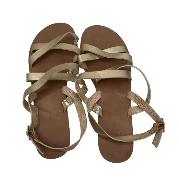 J. Crew Gold Flat Strappy Crisscross Sandals Size 10 Women's - Picture 4 of 8